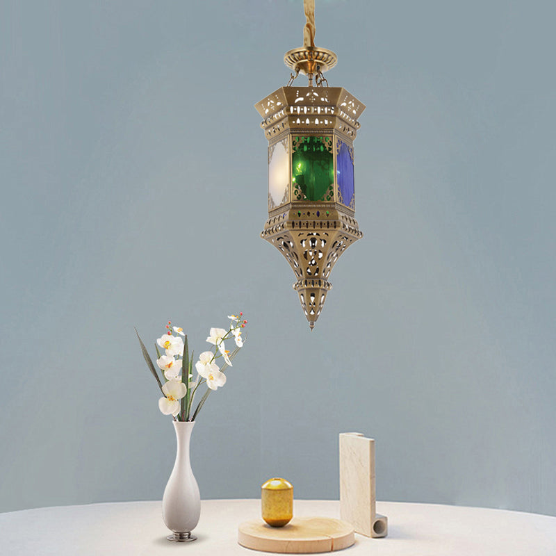 Lantern Bedroom Ceiling Chandelier Arab Metal 3 Heads Brass Suspended Pendant Light with Frosted Glass Shade