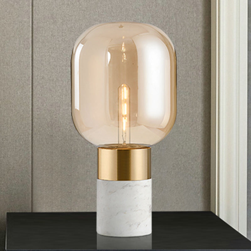 Urn Table Light Modern Amber Glass 1 Head Bedside Nightstand Lamp with Marble Base