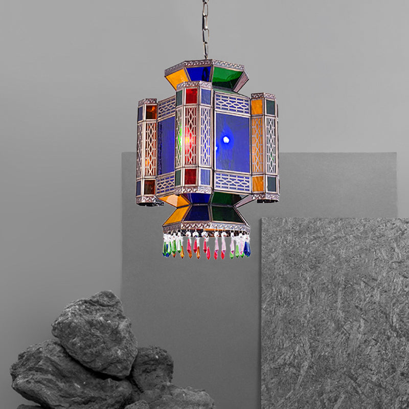 Castle Blue Glass Hanging Chandelier Arab 3 Lights Restaurant Ceiling Pendant Lamp