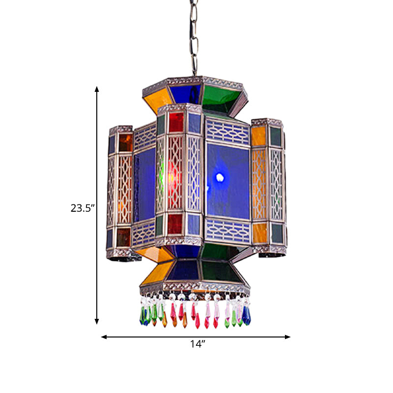 Castle Blue Glass Hanging Chandelier Arab 3 Lights Restaurant Ceiling Pendant Lamp