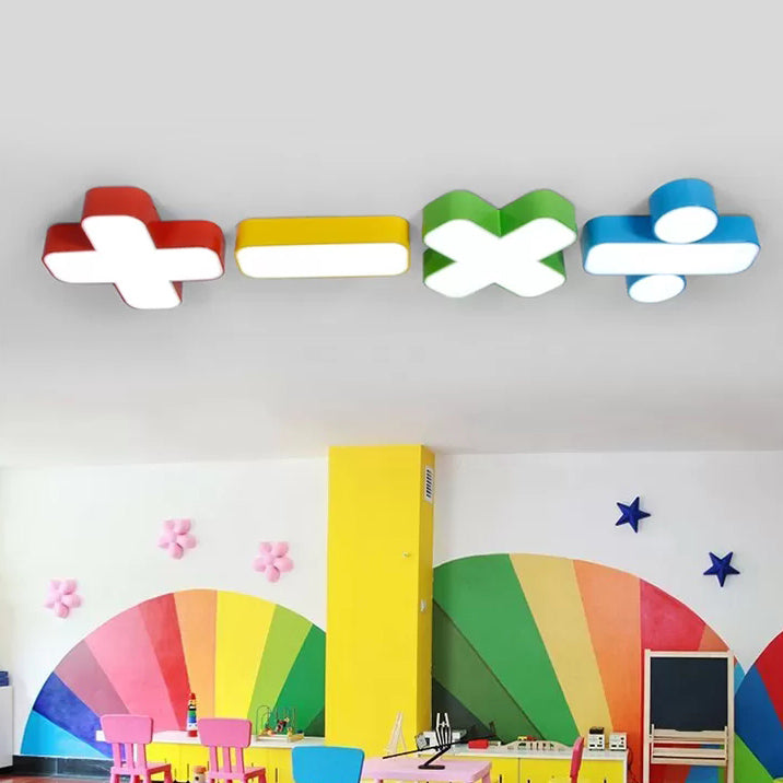 18"/23.5" W Red/Yellow/Blue/Green Symbol Shade Ceiling Light Kids Acrylic Flush Mount Lamp in Warm/White Light