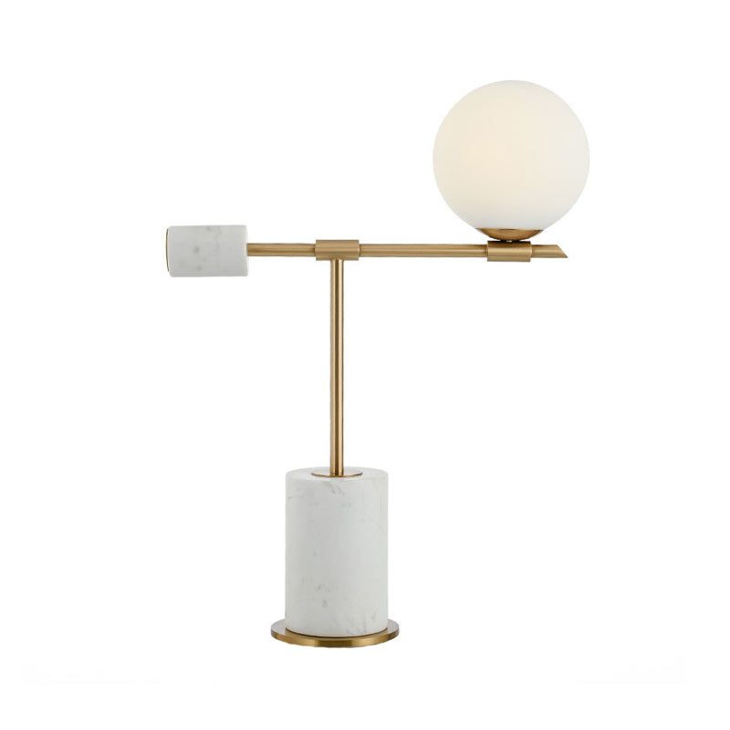 Modernist 1 Head Task Lighting Gold Spherical Night Table Lamp with White Glass Shade