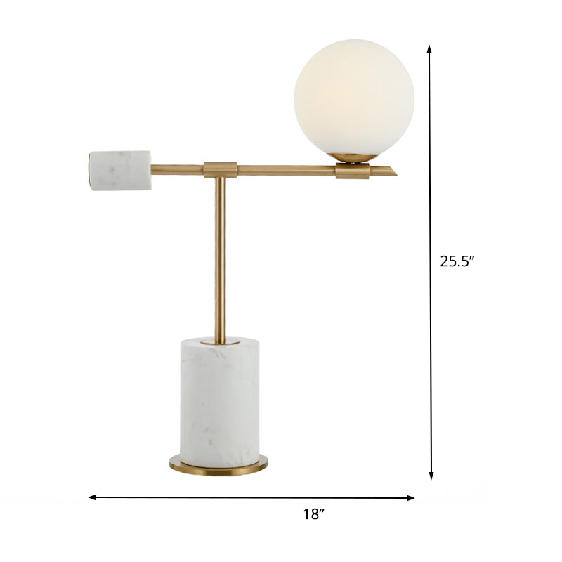 Modernist 1 Head Task Lighting Gold Spherical Night Table Lamp with White Glass Shade