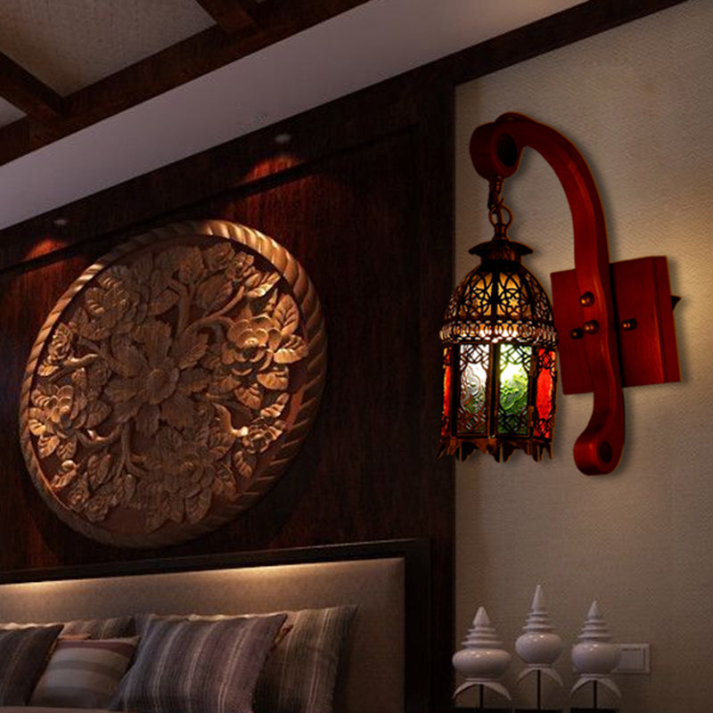 Metallic Copper Wall Light Fixture Lantern 1 Head Antiqued Wall Sconce Lamp for Bedroom
