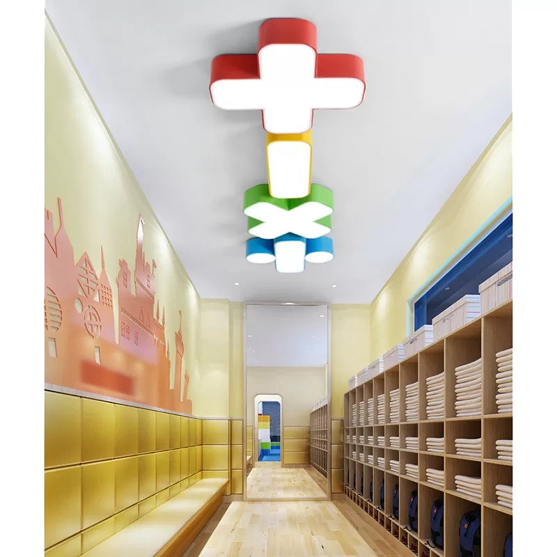 18"/23.5" W Red/Yellow/Blue/Green Symbol Shade Ceiling Light Kids Acrylic Flush Mount Lamp in Warm/White Light