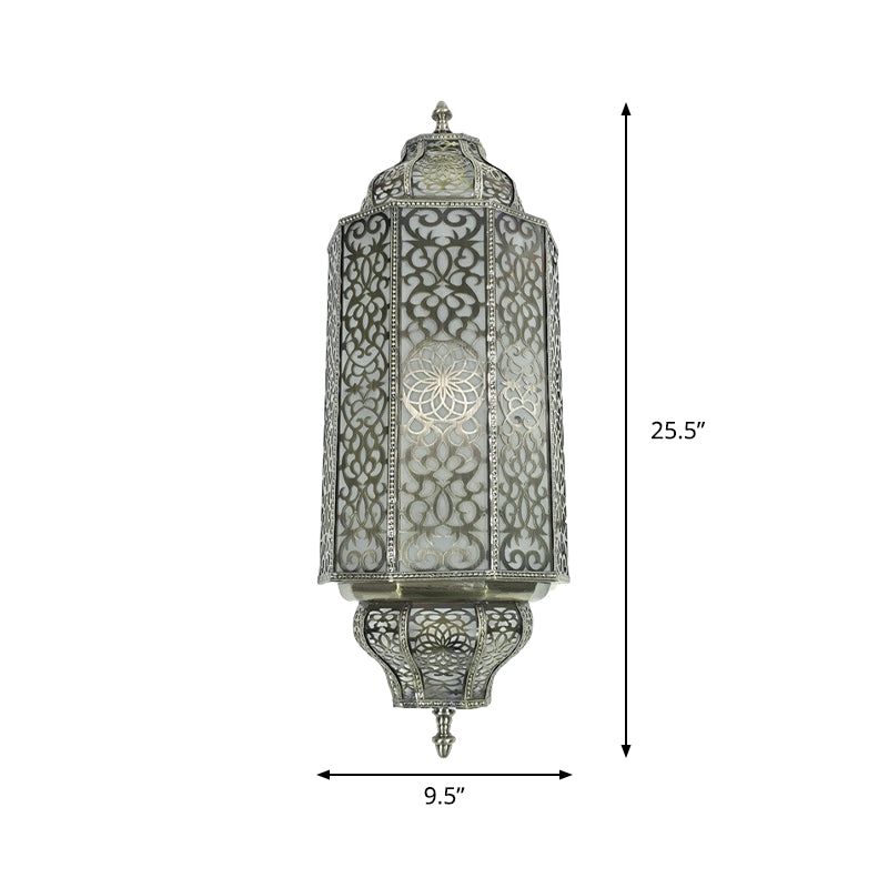 White Glass Half Cylinder Sconce Antiqued 4-Head Restaurant Wall Flush Mount Light