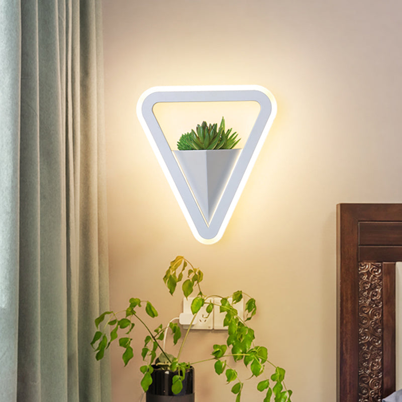 White 1 Bulb Sconce Light Fixture Minimalist Acrylic Triangle LED Plant Wall Lamp in Warm/White Light