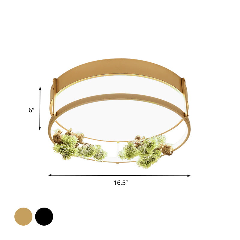 Black/Gold LED Ceiling Fixture Industrial Metal Square/Round Plant Flush Mount Light for Bedroom, 16.5"/20.5" W