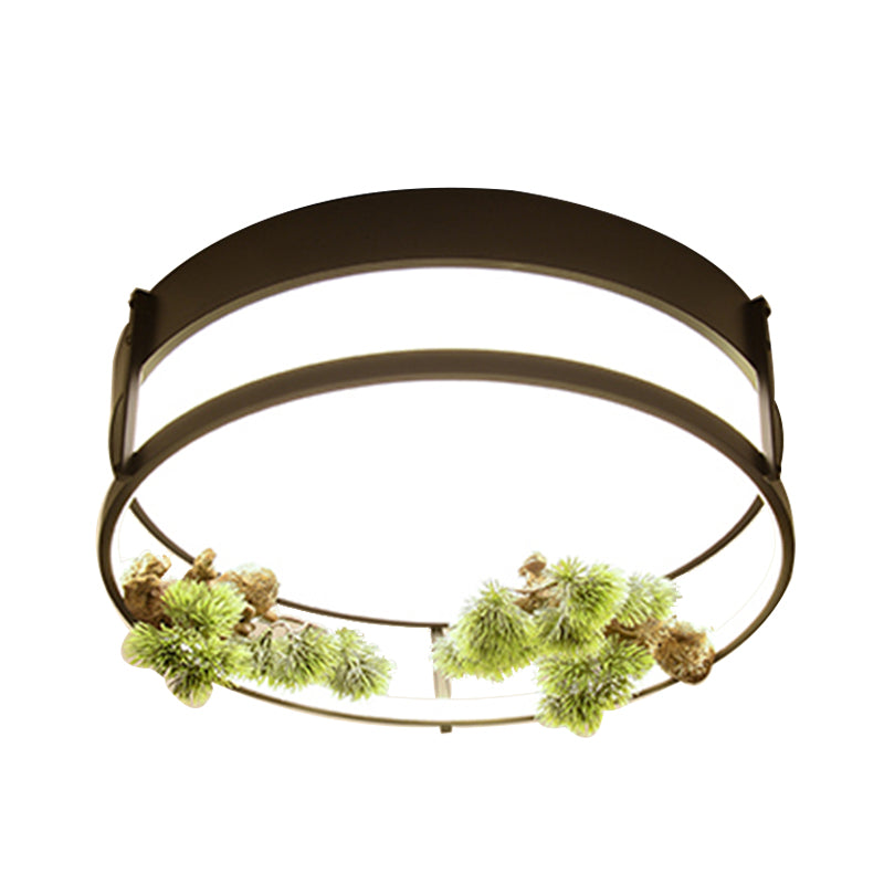 Black/Gold LED Ceiling Fixture Industrial Metal Square/Round Plant Flush Mount Light for Bedroom, 16.5"/20.5" W