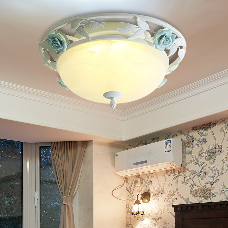 16"/19.5" Width Dome Bedroom Ceiling Lighting Countryside Metal LED White Flush Mount Light Fixture