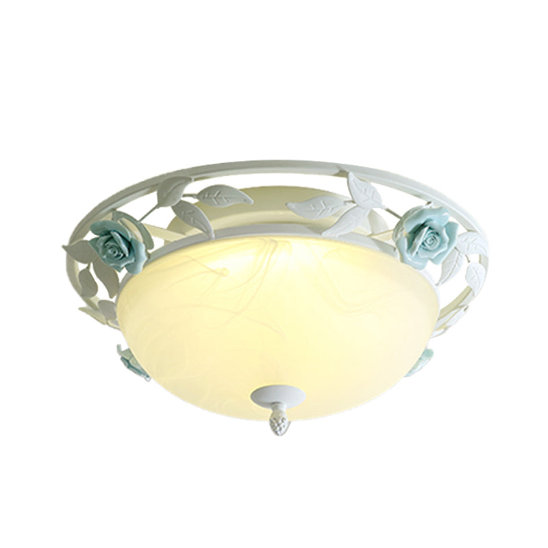 16"/19.5" Width Dome Bedroom Ceiling Lighting Countryside Metal LED White Flush Mount Light Fixture