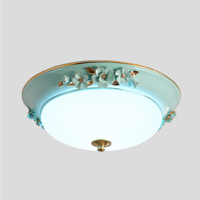 White 1 Head Ceiling Light Fixture Countryside Metal Dome LED Flush Mount Lighting for Bedroom, 12"/14.5"/17" Wide