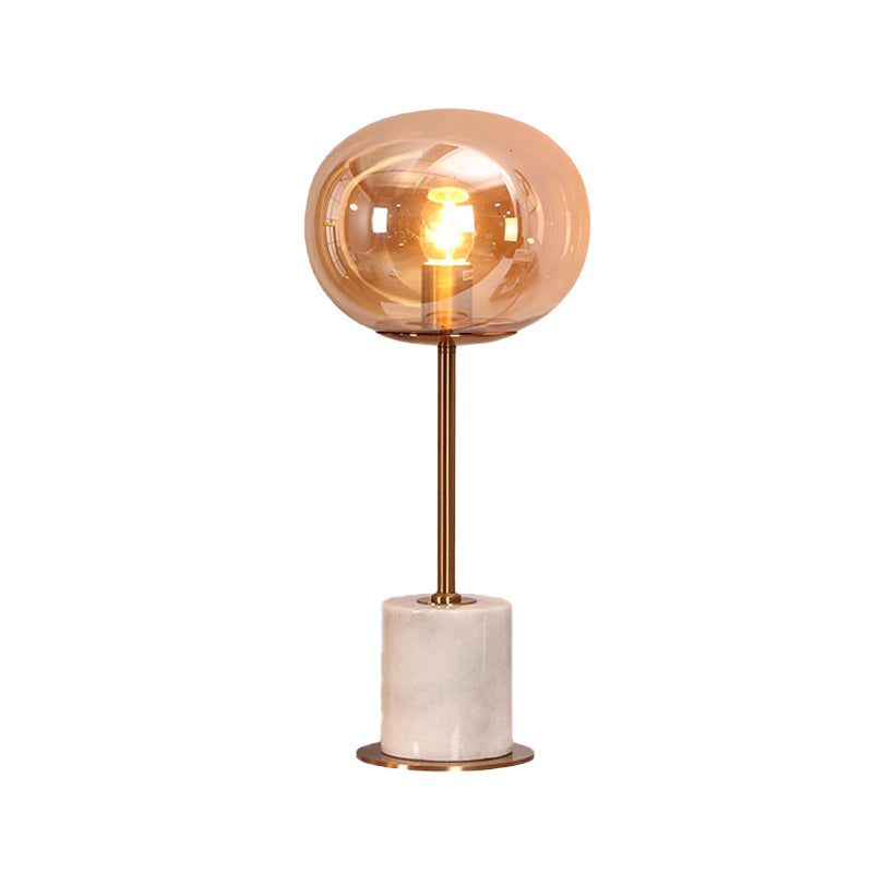 Ambra Glass Oval Task Lighting Modernist 1 testa da tavolo da notte con base in marmo