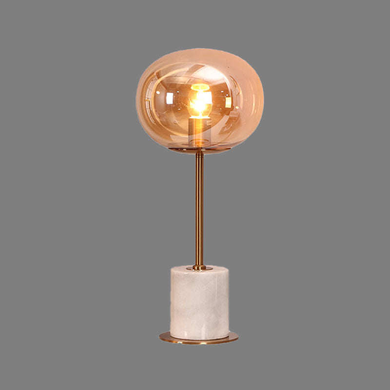 Ambra Glass Oval Task Lighting Modernist 1 testa da tavolo da notte con base in marmo