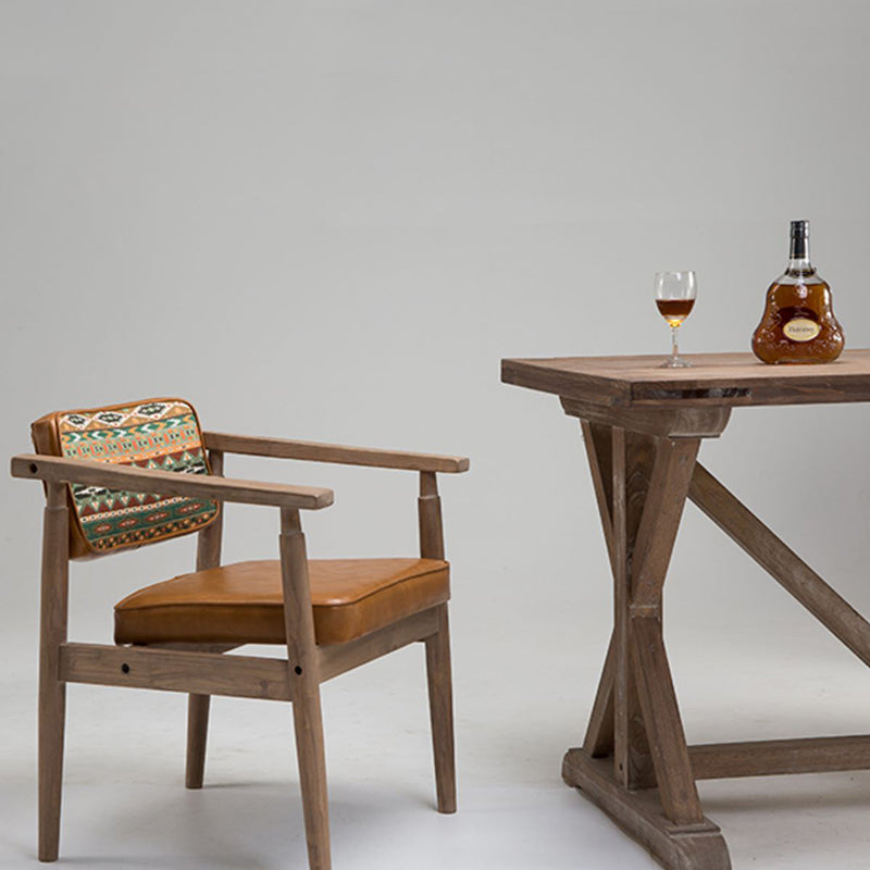 Silla de comedor individual tapizada de madera con respaldo abierto, sillón casero de estilo campestre