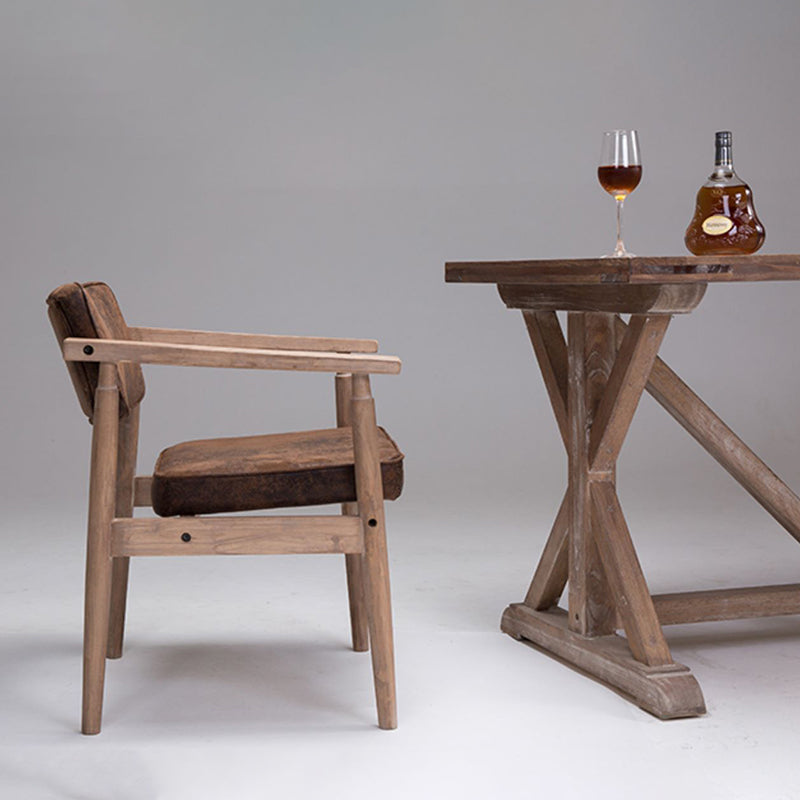 Silla de comedor individual tapizada de madera con respaldo abierto, sillón casero de estilo campestre