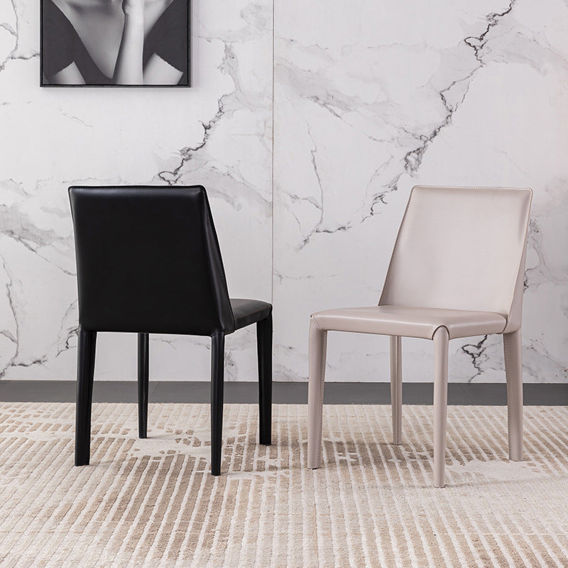 Chaise d'appoint de restaurant contemporaine en cuir de selle Chaise de salle à manger au fini mat Parsons (Ensemble de 2)