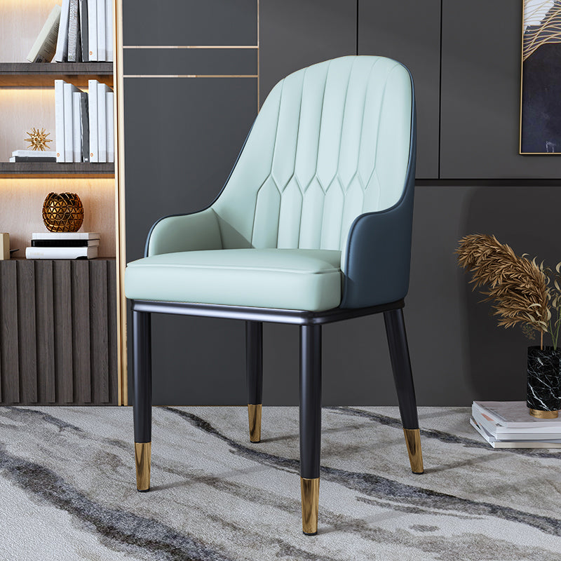 Silla auxiliar de comedor de estilo escandinavo de metal, silla con respaldo sólido acolchado para comedor con brazo