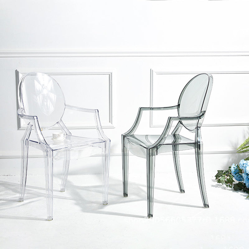 Sillón de plástico contemporáneo para restaurante, silla de comedor transparente con respaldo abierto (juego de 4)