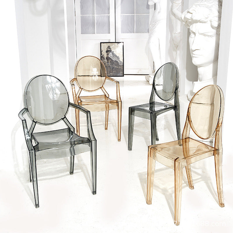 Sillón de plástico contemporáneo para restaurante, silla de comedor transparente con respaldo abierto (juego de 4)