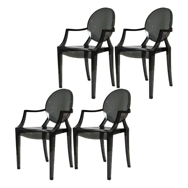 Chaise de restaurant contemporaine en plastique avec accoudoirs, chaise de salle à manger transparente à dossier ouvert (Ensemble de 4)