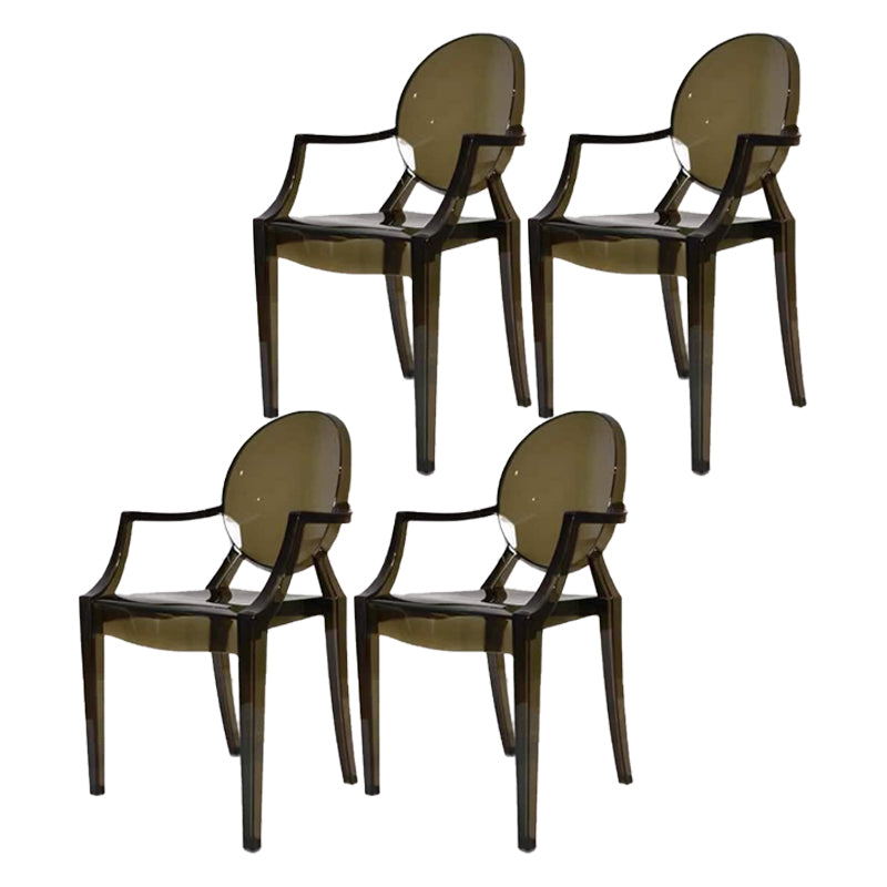 Chaise de restaurant contemporaine en plastique avec accoudoirs, chaise de salle à manger transparente à dossier ouvert (Ensemble de 4)