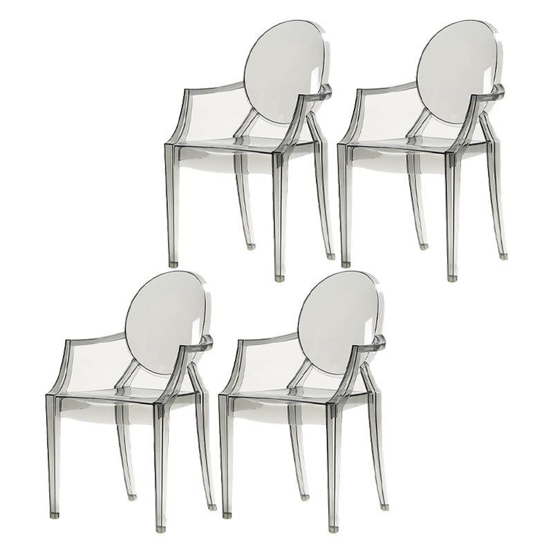 Sillón de plástico contemporáneo para restaurante, silla de comedor transparente con respaldo abierto (juego de 4)