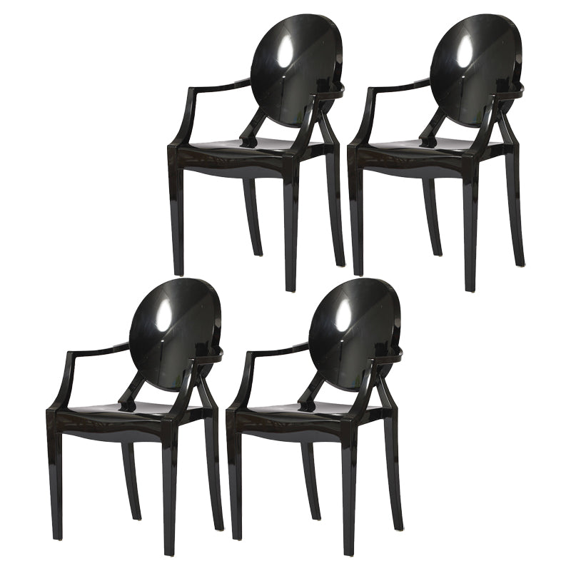 Chaise de restaurant contemporaine en plastique avec accoudoirs, chaise de salle à manger transparente à dossier ouvert (Ensemble de 4)
