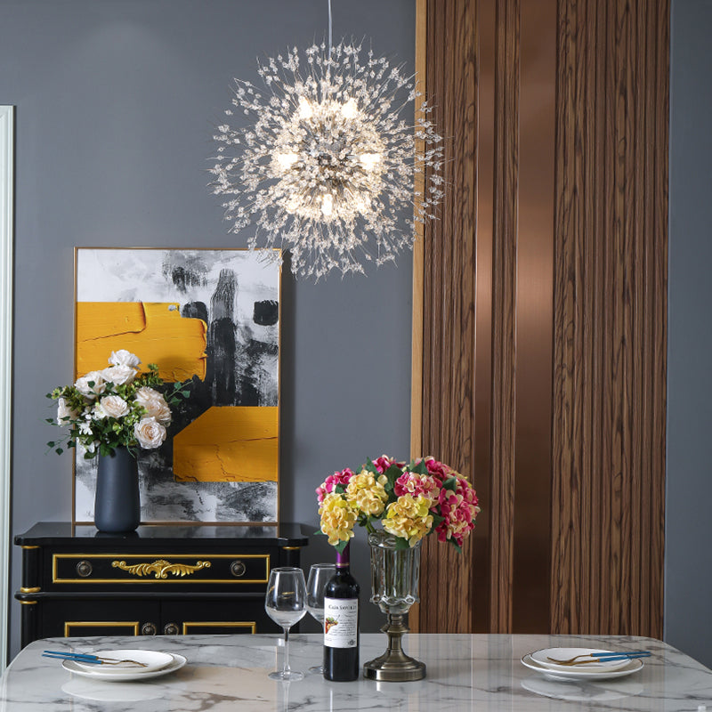 Aparte de iluminación suspendido de diente de león luces colgantes colgantes de múltiples cabezas múltiples con cristal