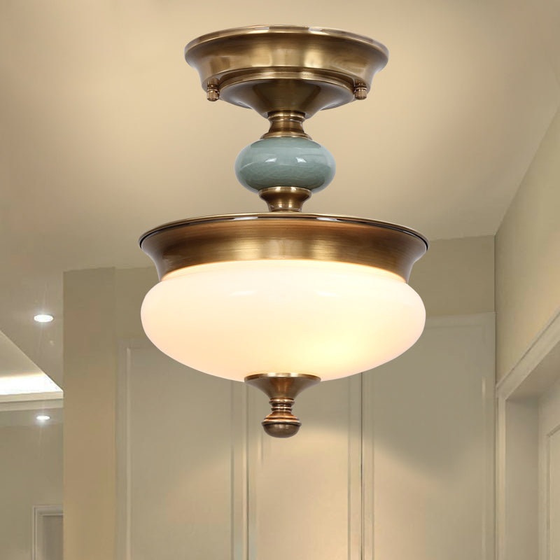 Traditional Semi Flush Mount Light Simple Ceiling Lamp with Glass Shade for Living Room