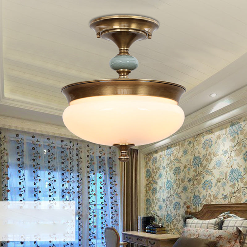 Traditional Semi Flush Mount Light Simple Ceiling Lamp with Glass Shade for Living Room