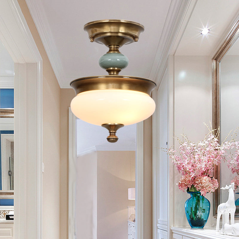 Traditional Semi Flush Mount Light Simple Ceiling Lamp with Glass Shade for Living Room