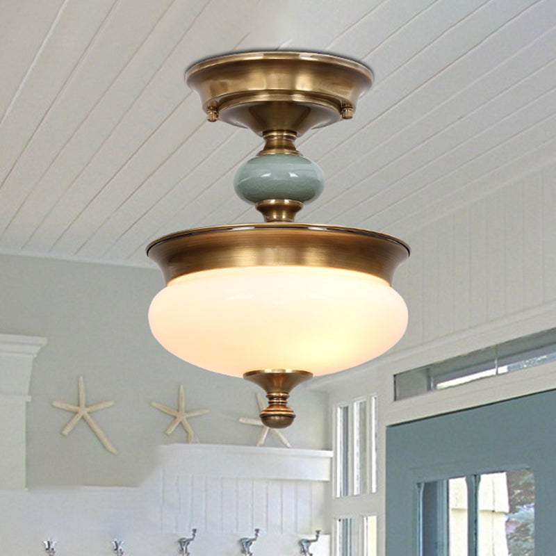 Traditional Semi Flush Mount Light Simple Ceiling Lamp with Glass Shade for Living Room
