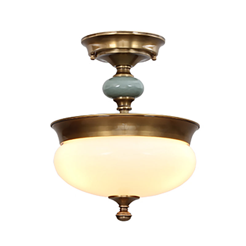 Traditional Semi Flush Mount Light Simple Ceiling Lamp with Glass Shade for Living Room