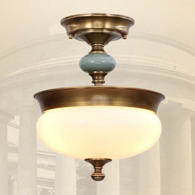 Traditional Semi Flush Mount Light Simple Ceiling Lamp with Glass Shade for Living Room