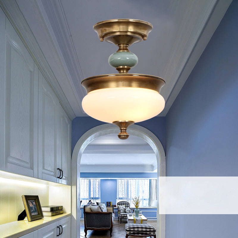 Traditional Semi Flush Mount Light Simple Ceiling Lamp with Glass Shade for Living Room