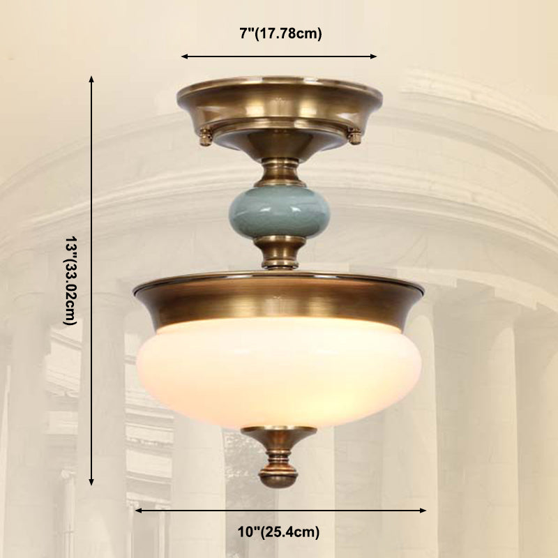 Traditional Semi Flush Mount Light Simple Ceiling Lamp with Glass Shade for Living Room