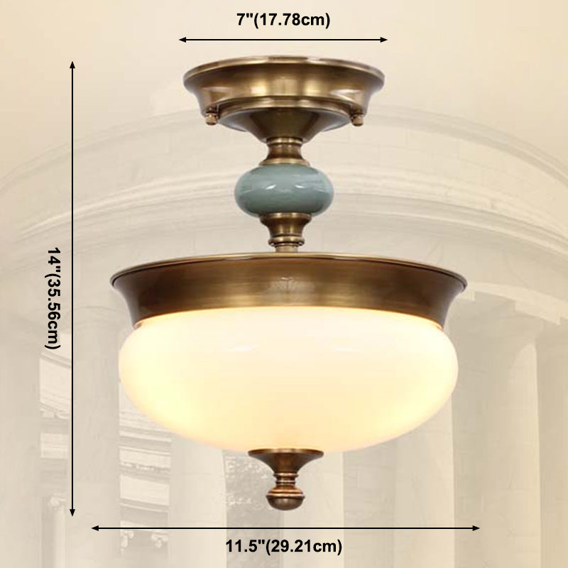Traditional Semi Flush Mount Light Simple Ceiling Lamp with Glass Shade for Living Room