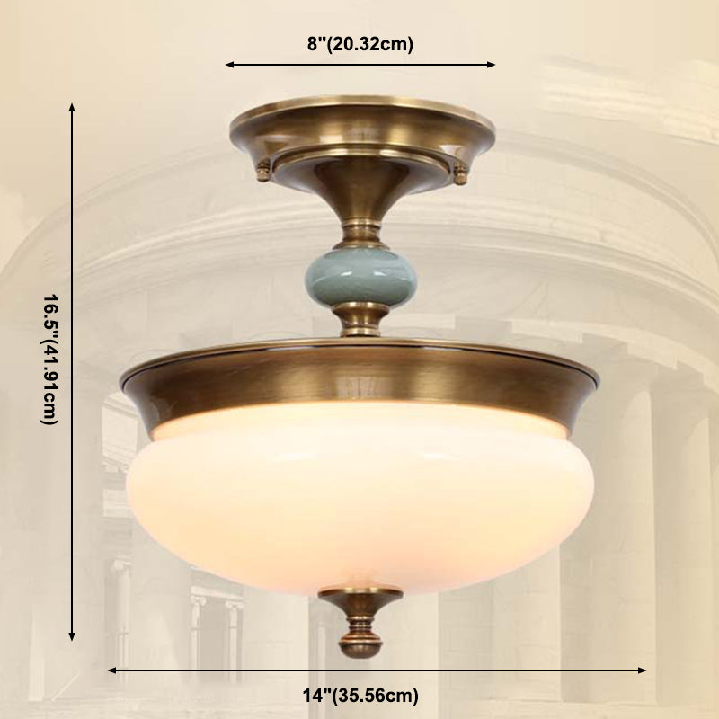 Traditional Semi Flush Mount Light Simple Ceiling Lamp with Glass Shade for Living Room