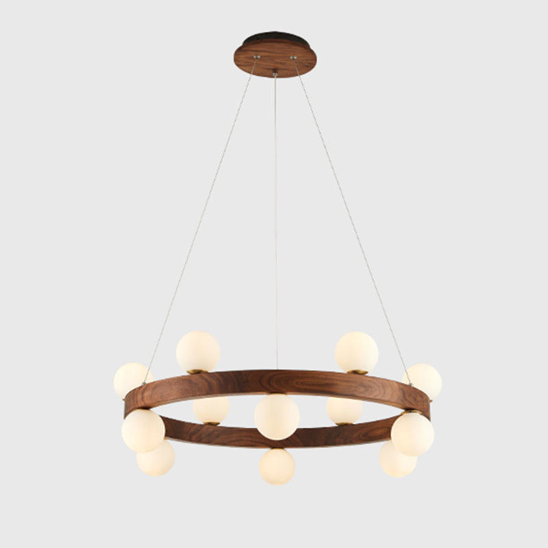 Brown Chandelier Light Fixtures Modern Multi-Head Hanging Lamps with White Glass Shade