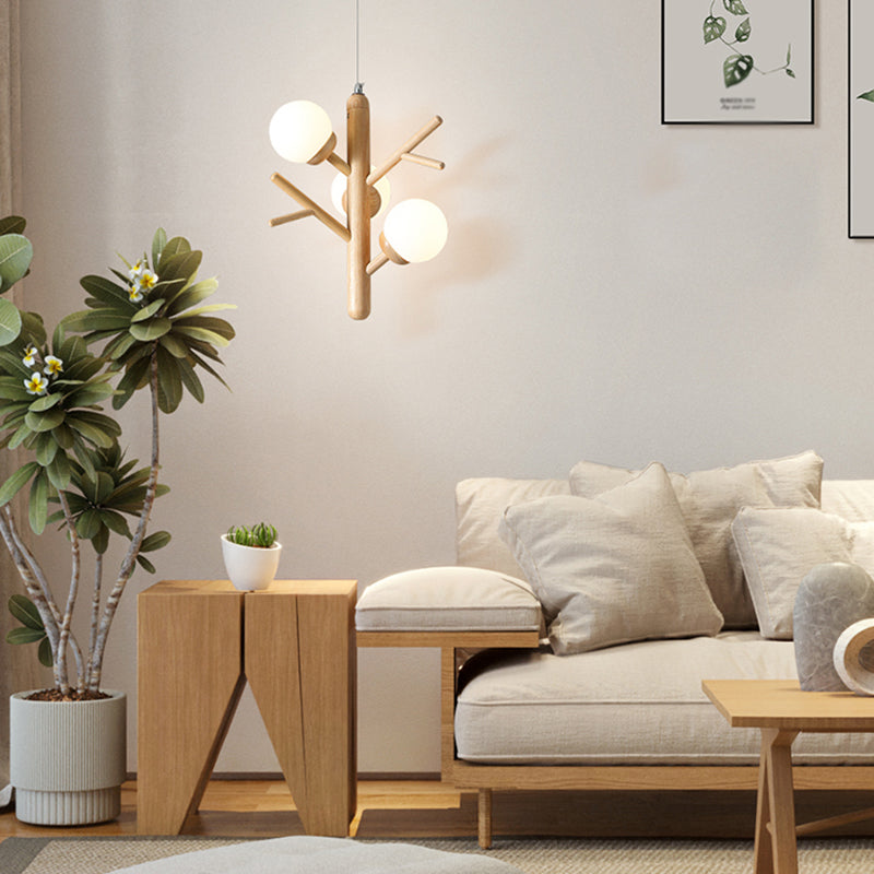 Wooden Chandelier Pendant Lamp Modern 3-Light Chandelier Light Fixtures for Living Room