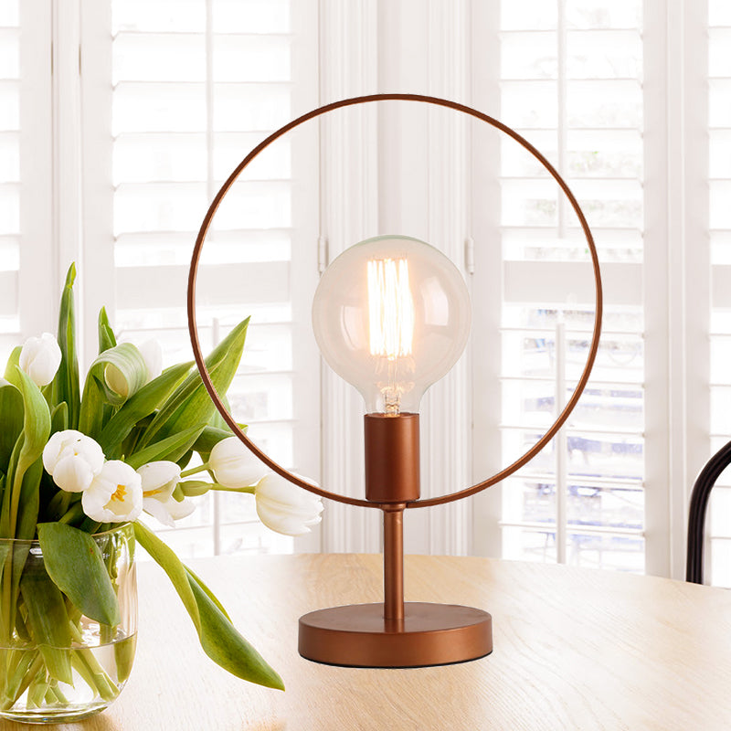 Lampe de bureau circulaire moderniste en métal, lampe de lecture à 1 tête en bordeaux pour étude