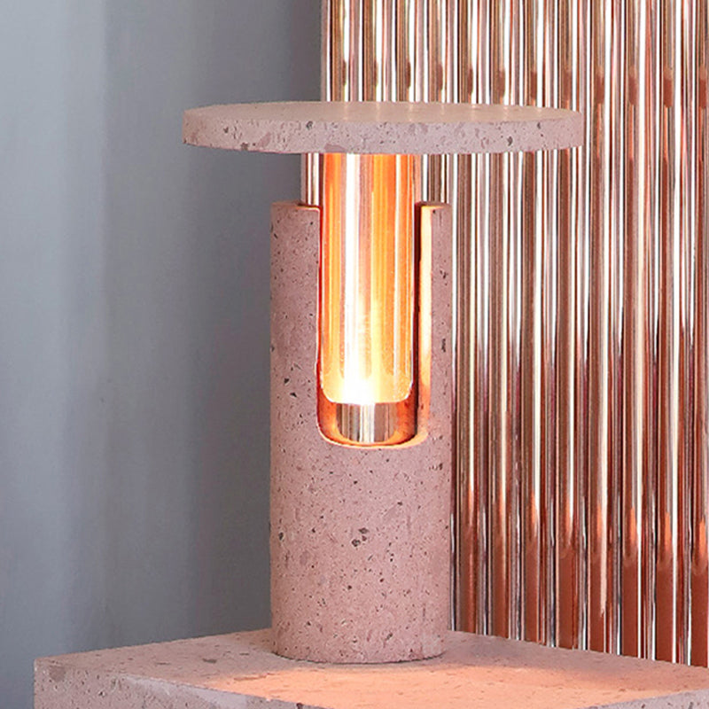 1 tête-cylindre lampe à chevegade moderniste en pierre de lecture livre léger en rose pour le chevet