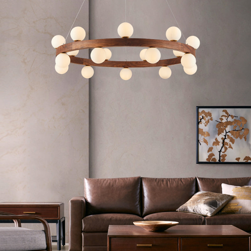 Round Chandelier Light Fixtures Modern Multi-Head Hanging Lamps with White Glass Shade