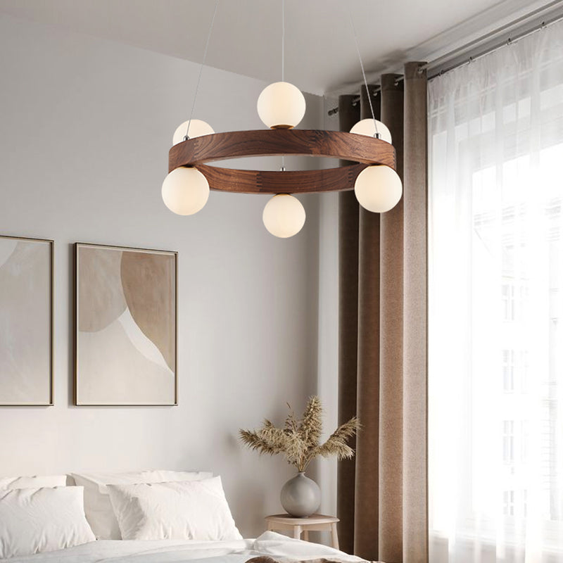 Round Chandelier Light Fixtures Modern Multi-Head Hanging Lamps with White Glass Shade