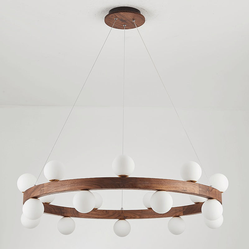 Round Chandelier Light Fixtures Modern Multi-Head Hanging Lamps with White Glass Shade