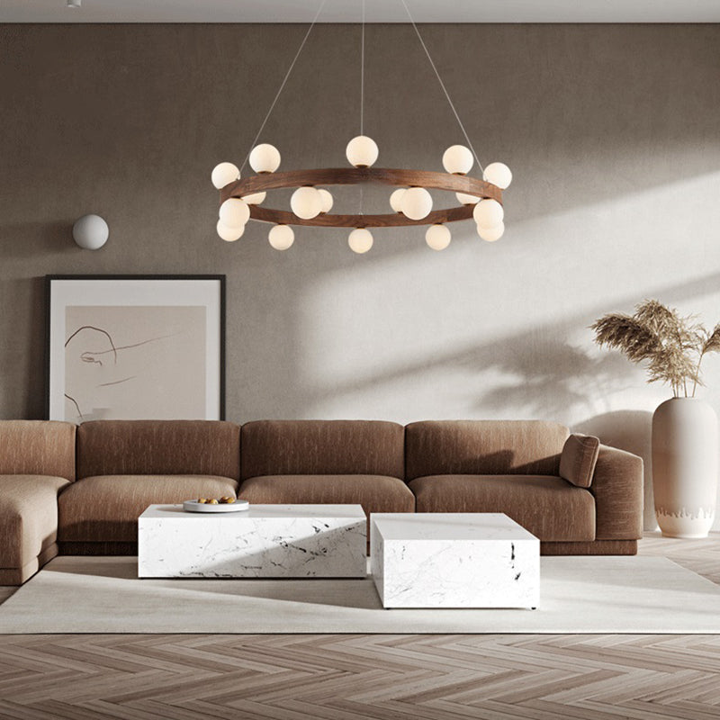 Round Chandelier Light Fixtures Modern Multi-Head Hanging Lamps with White Glass Shade