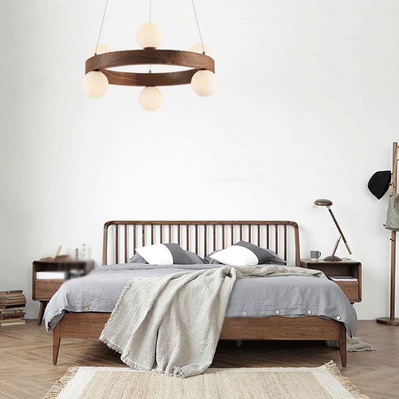 Round Chandelier Light Fixtures Modern Multi-Head Hanging Lamps with White Glass Shade