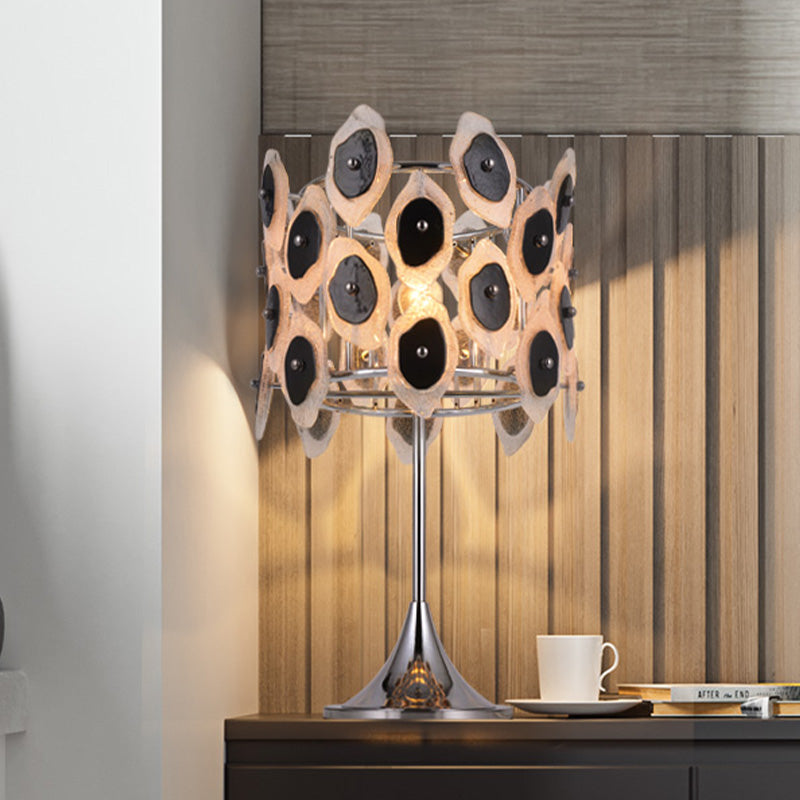 1 table de salon de tête Lumière lampe de chevet chromée moderne avec ombre de tambour en métal