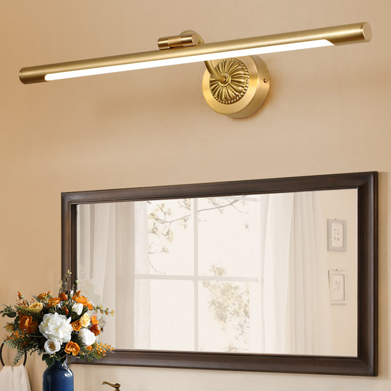 Brass Straight Mirror Light American Style 1 Light Wall Lamp for Bathroom